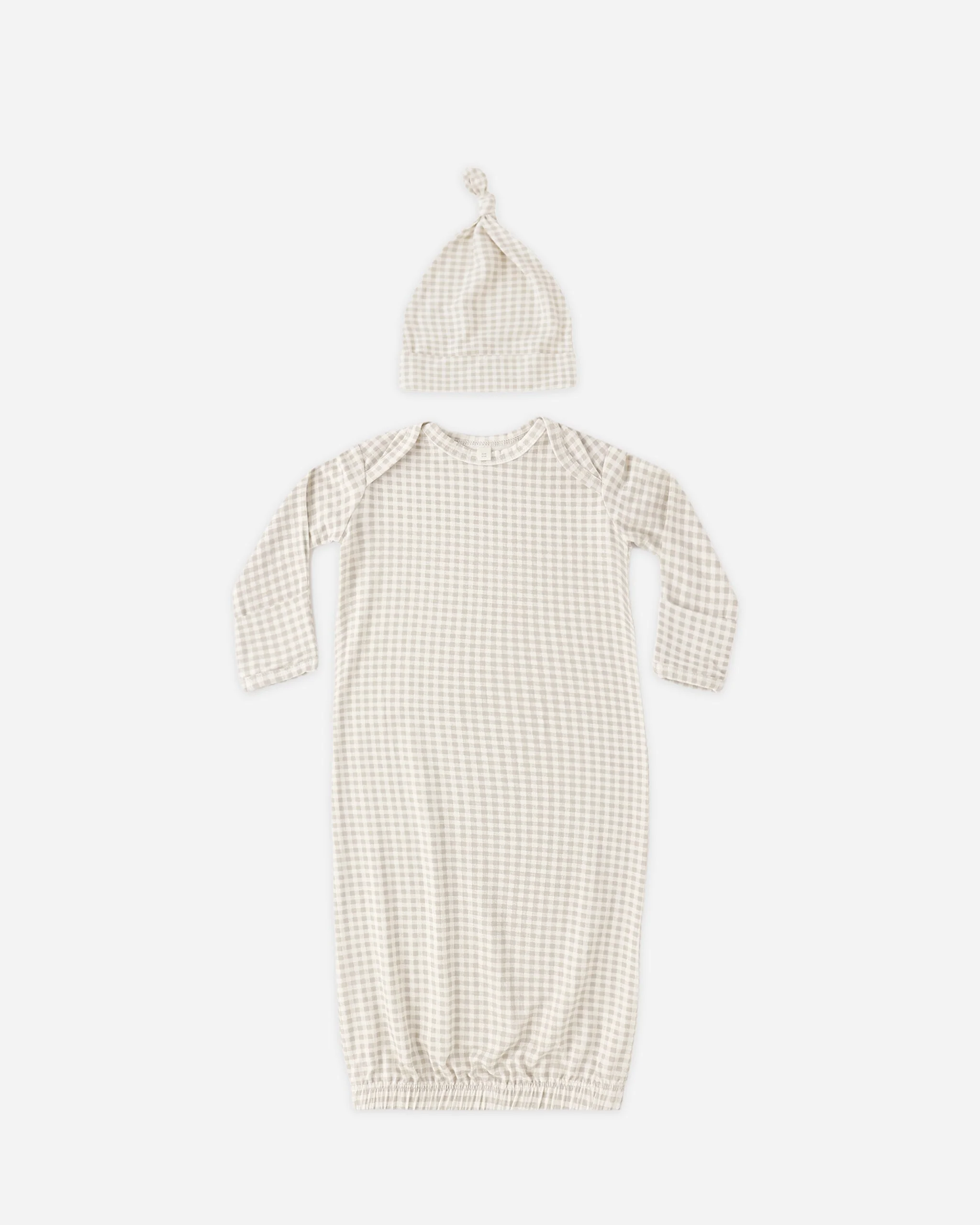 Bamboo Baby Gown + Hat Set Oat Gingham