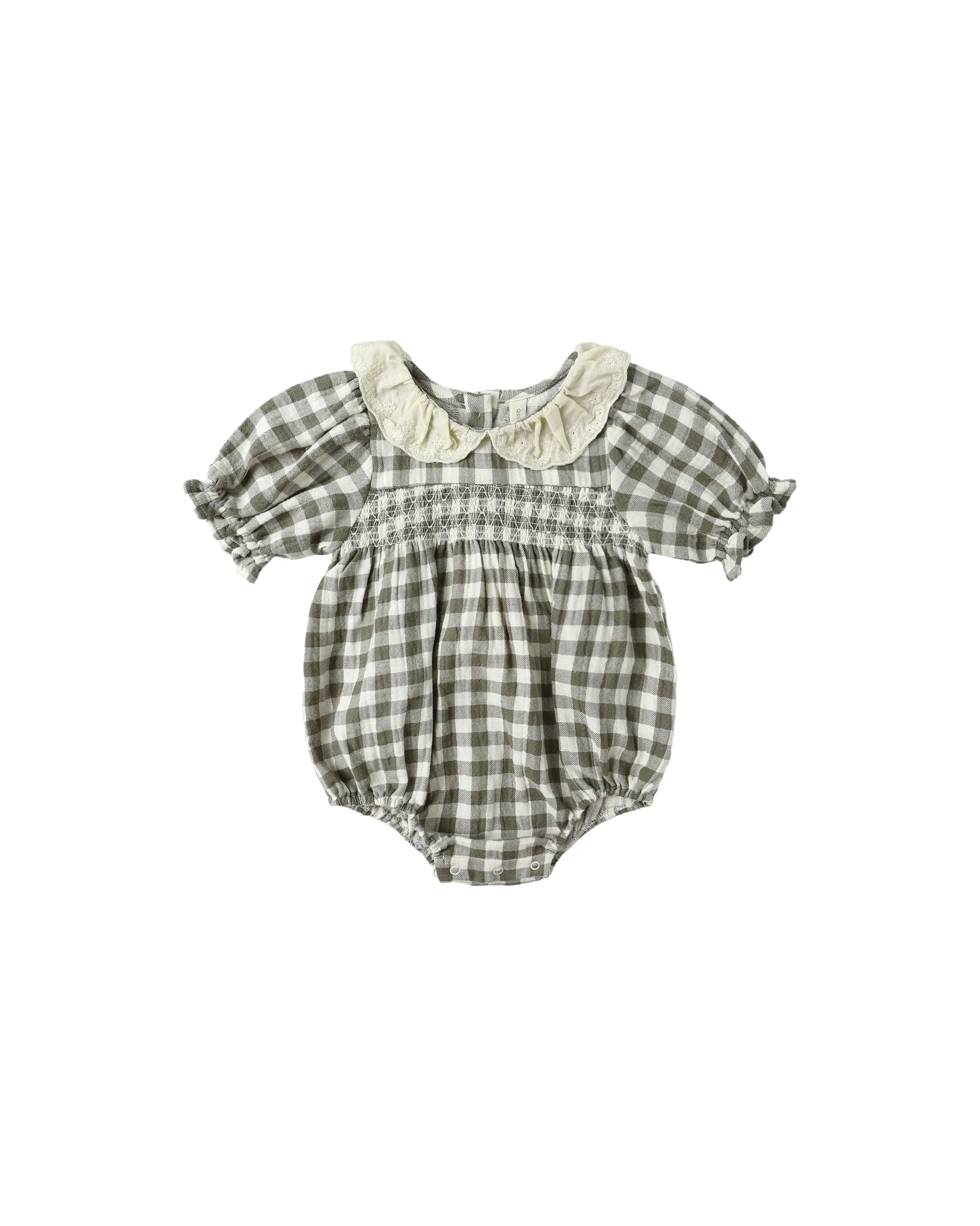 Collared Bubble Romper || Forest Check