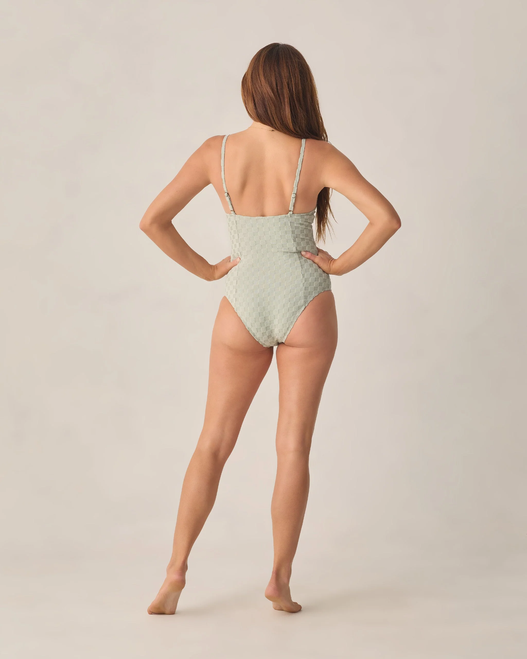 Women's Underwire One-Piece Sage Check - Image 2