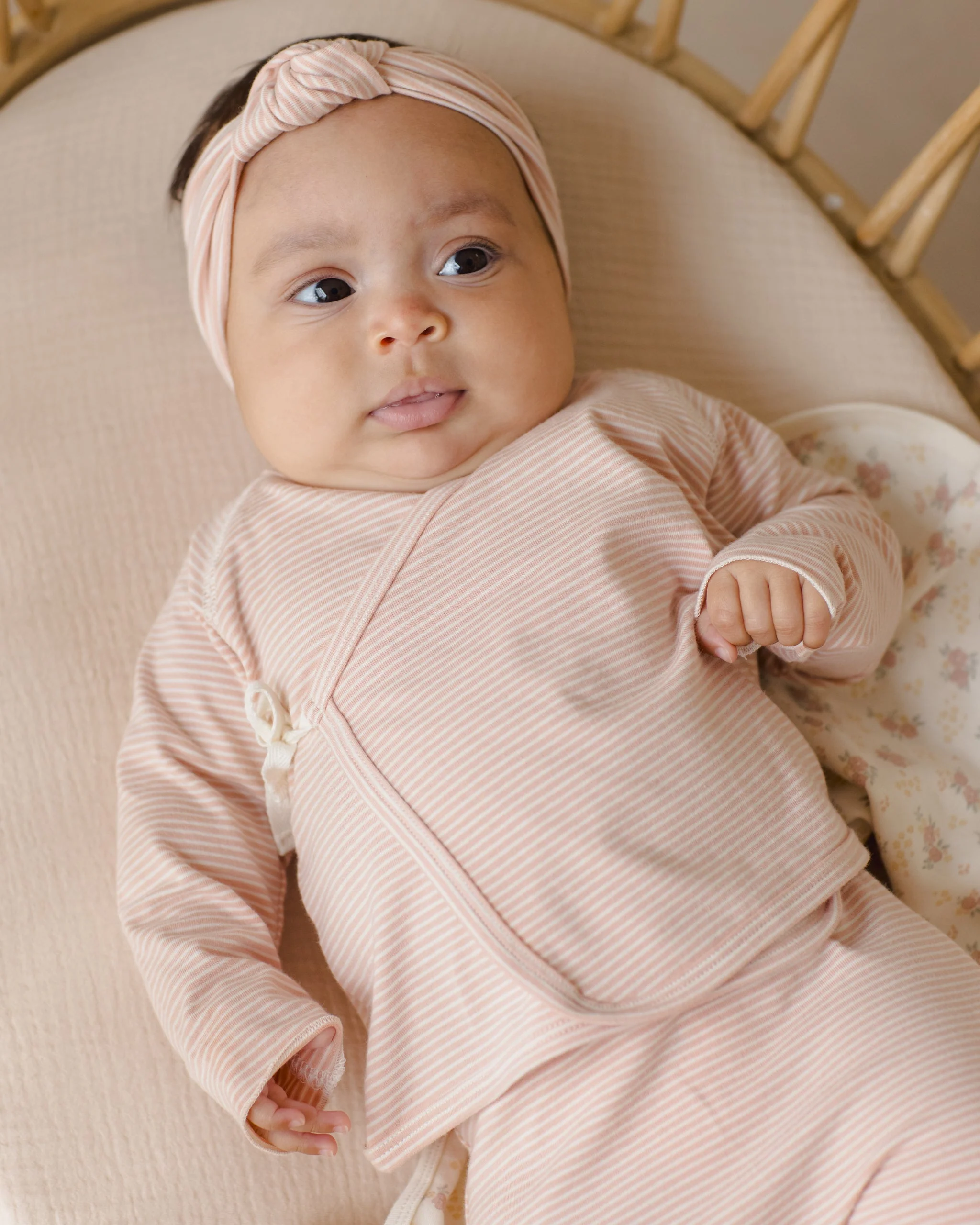 Wrap Top + Footed Pant Set Melon Micro Stripe - Image 2